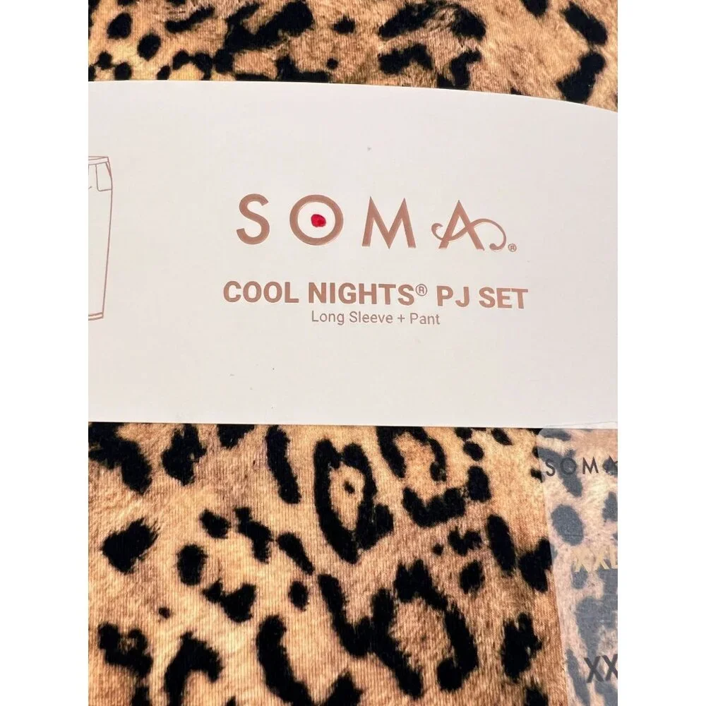 Soma Cool Nights Pajama Set Size XXL Black Animal Print Regular Length - Picture 5 of 7